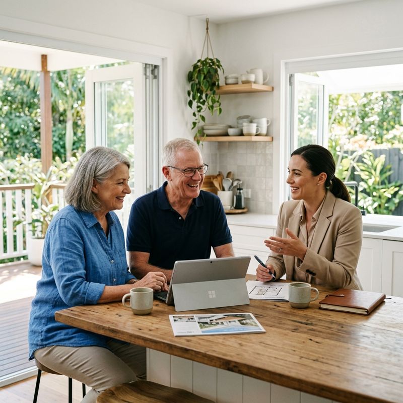 Couple reviewing property documents with their agent